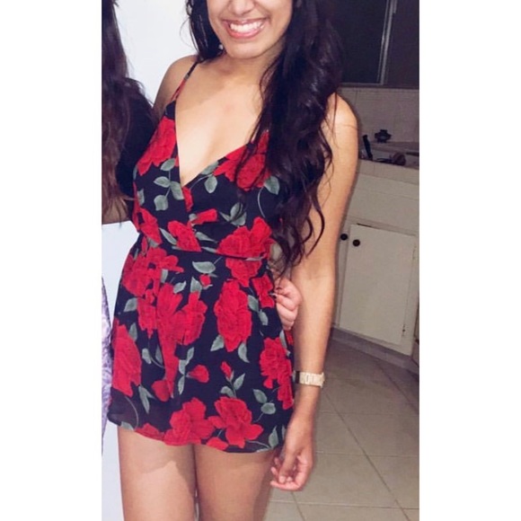 Rose Floral Black Romper - Picture 1 of 5